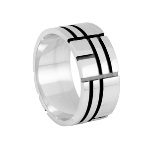 Anel Masculino em Ouro Branco 18k com Detalhes em Ródio Negro - AU6515