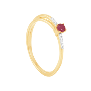 Anel Solitário em Ouro 18k com Diamante e Rubi - AU6543