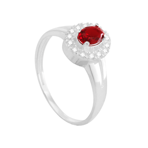 Anel de Formatura em Prata 925 Oval com Zircônia Vermelha - PL0924