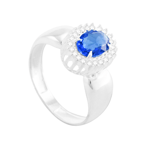 Anel de Formatura em Prata com Zircônia Oval Azul - PL0942