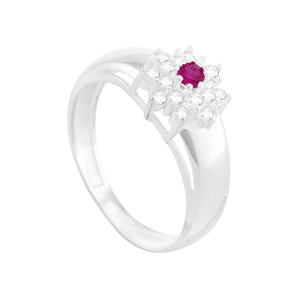 Anel de Formatura em Prata Flor com Zircônia Vermelha - PL0943