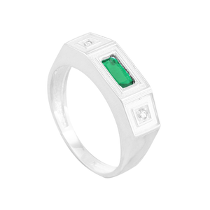 Anel de Formatura em Prata com Zircônia Retangular Verde - PL0957
