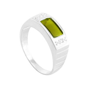 Anel de Formatura em Prata com Zircônia Retangular Verde - PL0942