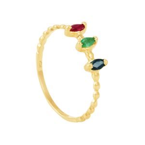 Anel em Ouro 18K Flor com Esmeralda, safira e Rubi - AU6625
