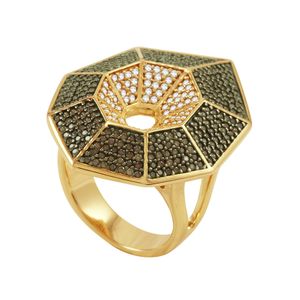 Anel de Prata 925 em Banho de Ouro 18k com Zircônias Brown - PL1069