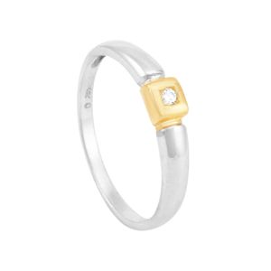 Anel em Ouro Branco com Quadrado em Ouro 18k e Diamante 1,5 pts - AU6763