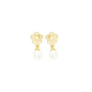 Brinco em Ouro 18k Infantil Flor com Pérola - AU6808