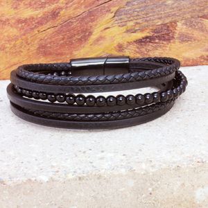 Pulseira Masculina em Aço e Couro Tripla Marrom - PL1574