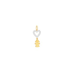 Pingente em Ouro 18k Coração Bicolor com Menina - AU7058