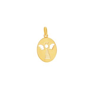 Pingente em Ouro 18k Medalha com Anjo - AU7108