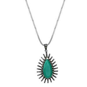 Colar em Prata 925 Gota Jade com Marcassitas - PL1639