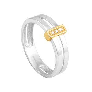 Anel em Ouro 18k Bicolor com Aro Duplo e Diamantes - AU7180