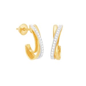 Brinco em Ouro 18k Meia Argola Bicolor com Diamantes - AU7198