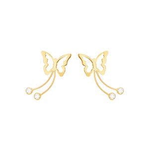 Brinco em Ouro 18k Borboleta Vazada com Zircônias - AU7230