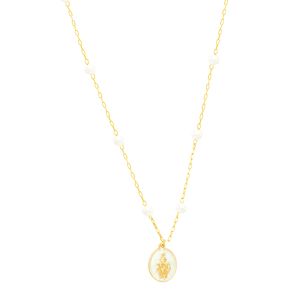 Gargantilha em Ouro 18k com Pérolas Nossa Senhora das Graças - AU7273