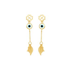 Brinco em Ouro 18k Trevo com Folhas e Olho Grego - AU7313