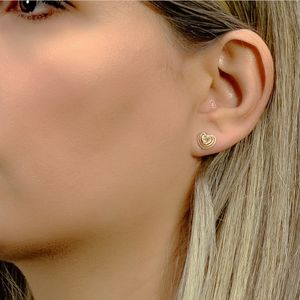 Brinco em Ouro 18k Coração Duplo com Zircônia - AU7028