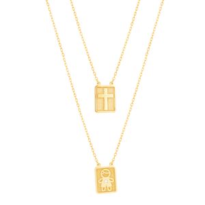 Escapulário em Ouro 18k Cruz e Menino com Diamante - AU7554