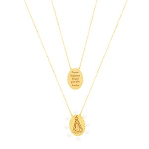 Escapulário em Ouro 18k Nossa Senhora Aparecida com Pérolas - AU7557
