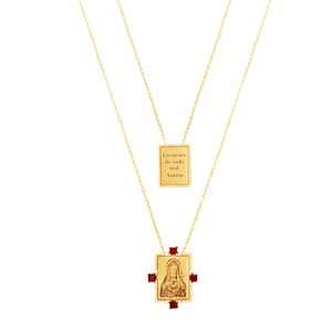 Escapulário em Ouro 18k Nossa Senhora do Carmo com Diamantes e Rubis - AU7560