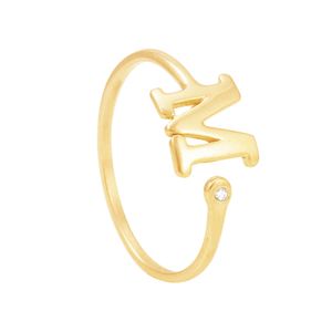 Anel em Ouro 18k Letra M com Zircônia - AU7571