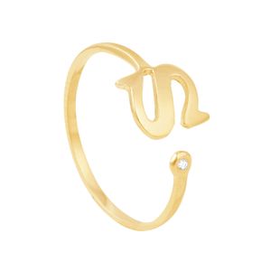 Anel em Ouro 18k Letra S com Zircônia - AU7573