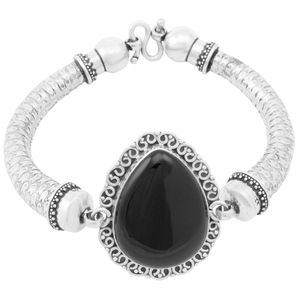 Bracelete em Prata 925 Gota Ágata Negra - PL2752