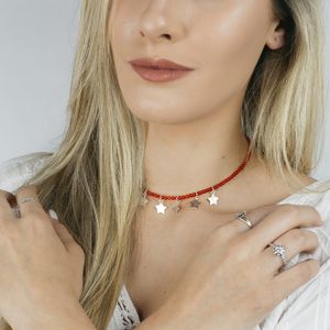 Colar em Prata Coral com Estrelas - PL0911