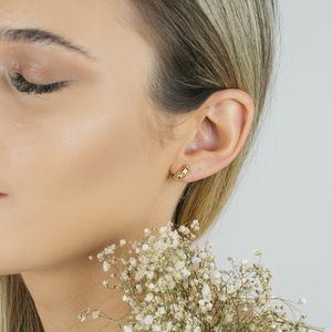 Brinco Argolinha em Ouro 18k Vazada com Diamantes - AU6897