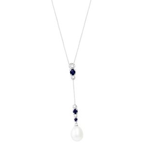 Gargantilha em Ouro Branco 18k com Safira, Diamantes e Pérola - AU7608