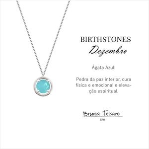 Colar em Prata 925 em Banho de Ródio com Ágata Azul - Coleção Birthstone - Dezembro - PL2864