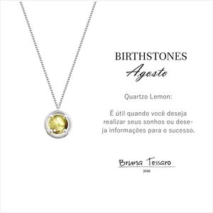 Colar em Prata 925 em Banho de Ródio e Quartzo Lemon - Coleção Birthstones - Agosto - PL2860