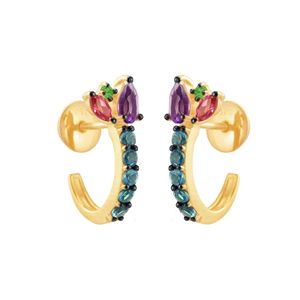 Brinco em Ouro 18k Curvado com Pedras Naturais - AU7683