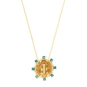 Gargantilha em Ouro 18k Medalhão São Bento com Diamantes e Topázios London - AU7627