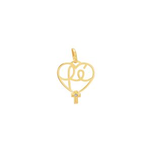 Pingente em Ouro 18k Coração Fé com Diamante - AU7021