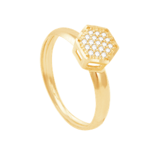 Anel em Ouro 18K Pavê Hexagonal com Zircônias - AU7845