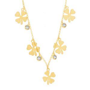 Gargantilha em Ouro 18K Trevos com Topázio Branco 3MM - AU8092