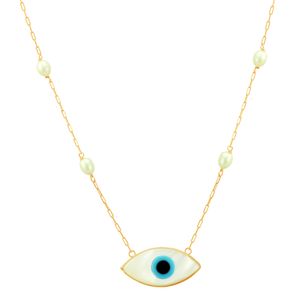 Colar em Ouro 18k Pérolas com Olho Grego - AU8128