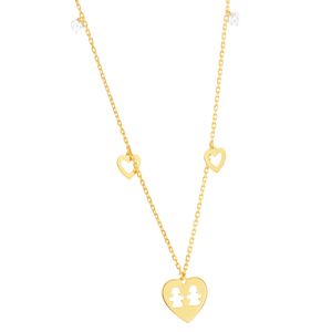 Gargantilha em Ouro 18K Coração com Duas Meninas - AU8137
