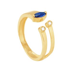 Anel em Ouro 18k Formatura Vazado com Safira com Diamantes - AU8185