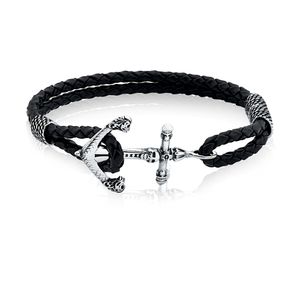 Pulseira Masculina em Couro Ancora com Caveira - PL5259