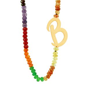 Gargantilha em Ouro 18K Letra B com Pedras Naturais  - AU8074