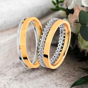 Par de Aliança em Ouro 18K Casamento com Diamantes - AU8197
