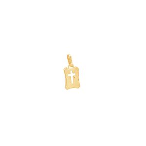 Pingente em Ouro 18k Plaquinha Cruz Vazada - AU8202