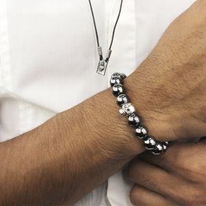 Pulseira Masculina Hematita com Caveira - PL9258