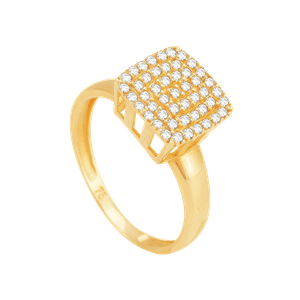 Anel em Ouro 18k Pavê Quadrado com Diamantes - AU8187