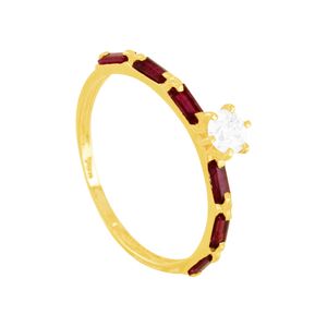 Anel Solitário Ouro 18K com Diamante e Rubis - AU1598