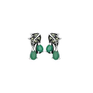 Brinco em Prata 925 Marcassita com Cristal Esmeralda - PL9966