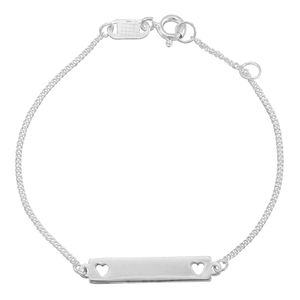 Pulseira Infantil em Prata 925 Placa com Corações Vazados - PL10449