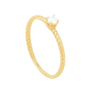 Anel em Ouro 18k Solitário Torcido com Zircônia - AU8404